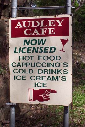 Audley Weir Cafe Royal National Park - apostrophe error