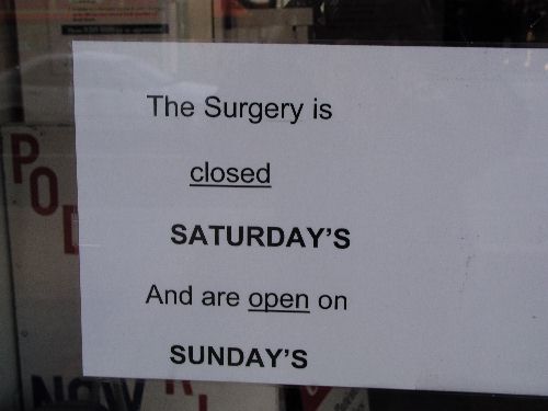 Doctor's Surgery Sign - apostrophe error