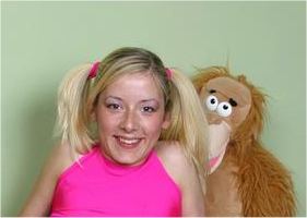 plushie chimp monkey with teenage girl hair ribbons